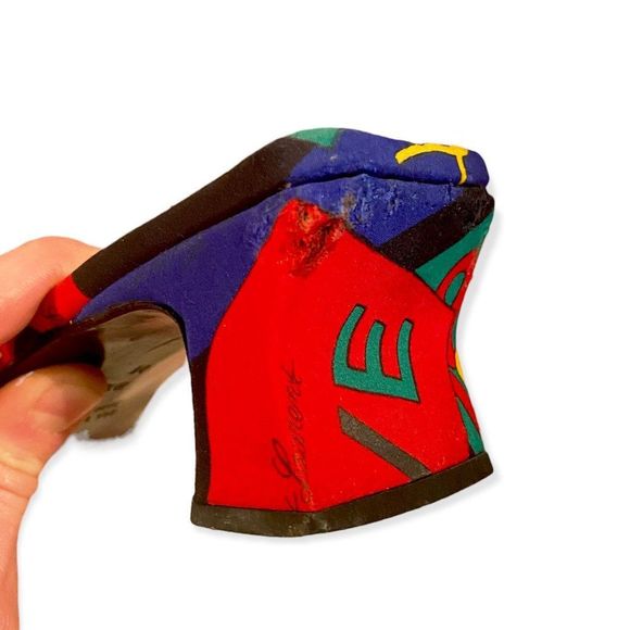 Vintage Yves Saint Laurent 1970 Love Letter Print Slide Sandals, Size 8.5 - Picture 5 of 5